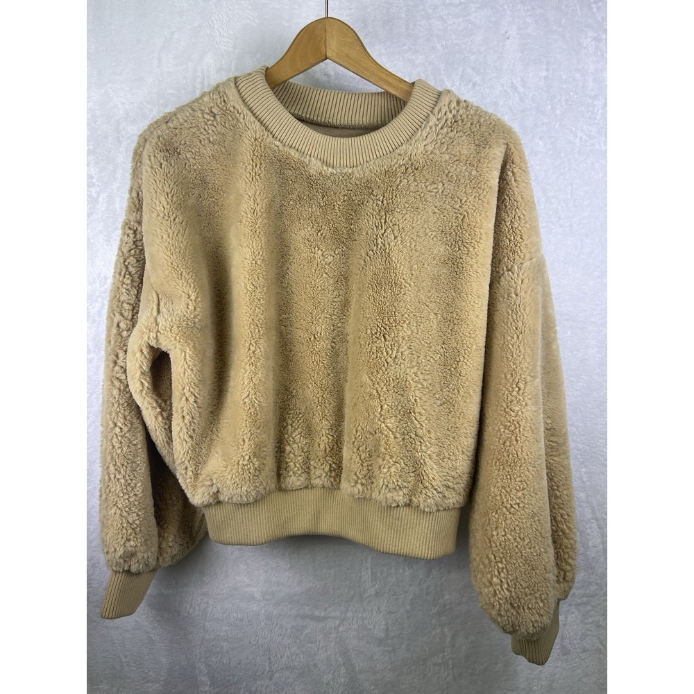 Love Fire Sweater Junior's Large Brown Pullover Round Neck Cropped Fuzzy